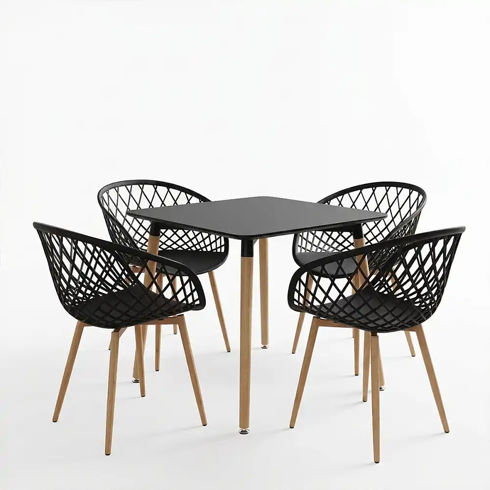 Τραπεζαρία με Πολυθρόνες Ezra μαύρο και Τραπέζι Natali μαύρο 80x80x76εκ Σετ 5τεμ