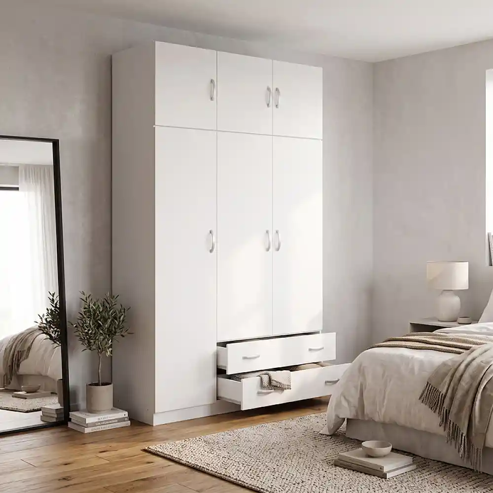 Ντουλάπα τρίφυλλη με πατάρι Alvia pakoworld λευκό 150x51x240εκ