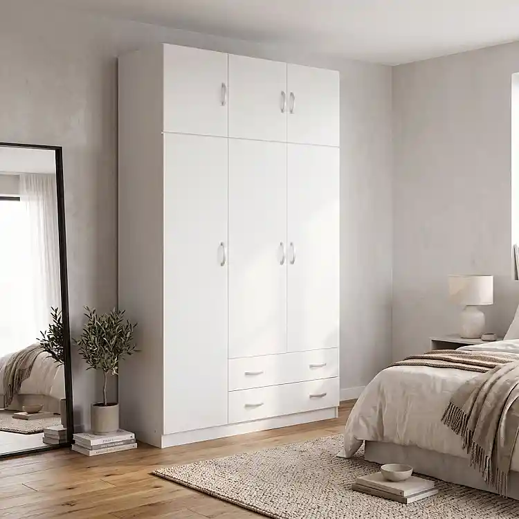 Ντουλάπα τρίφυλλη με πατάρι Alvia pakoworld λευκό 150x51x240εκ