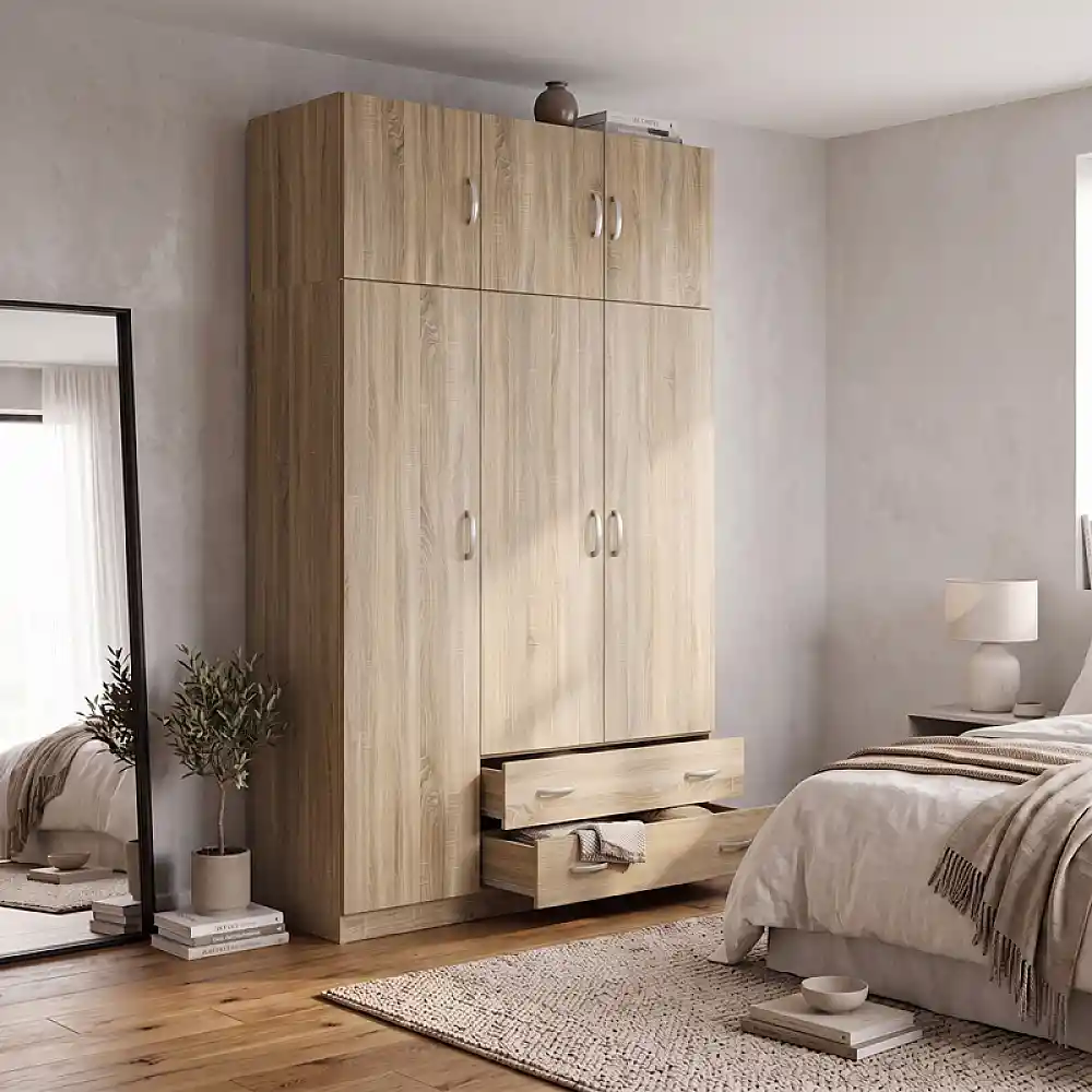 Ντουλάπα τρίφυλλη με πατάρι Alvia pakoworld sonoma 150x51x240εκ