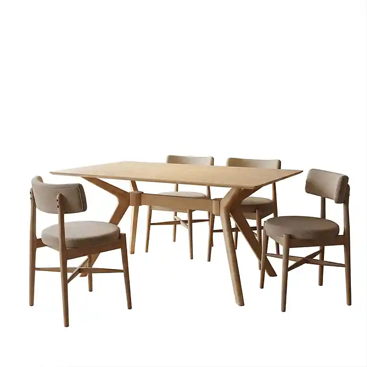 Τραπεζαρία με Καρέκλες Raudi μπεζ και Τραπέζι Raffles rubberwood σε φυσική απόχρωση 150x90x76εκ Σετ 5τεμ