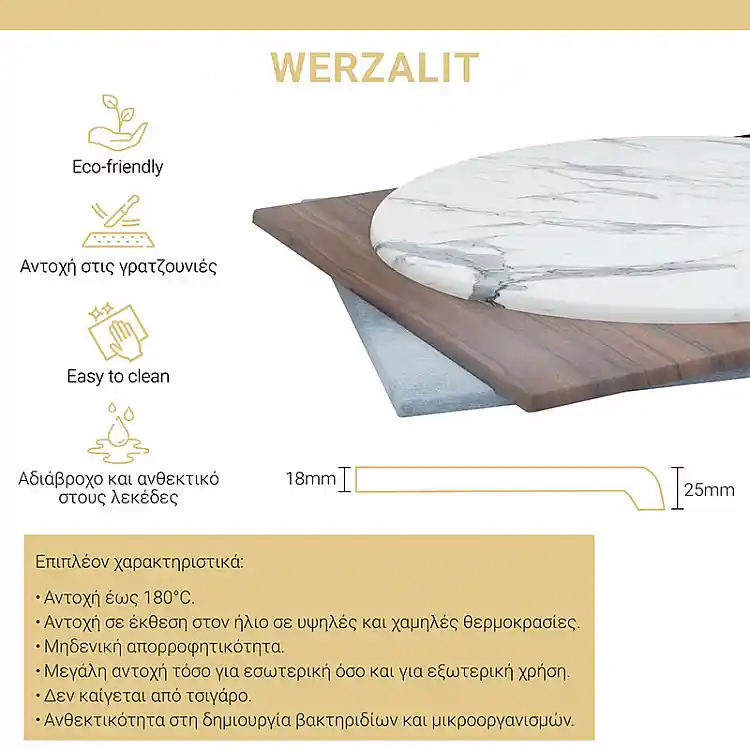 Επιφάνεια τραπεζιού Noble pakoworld Werzalit καρυδί 70x70εκ πάχους 35mm