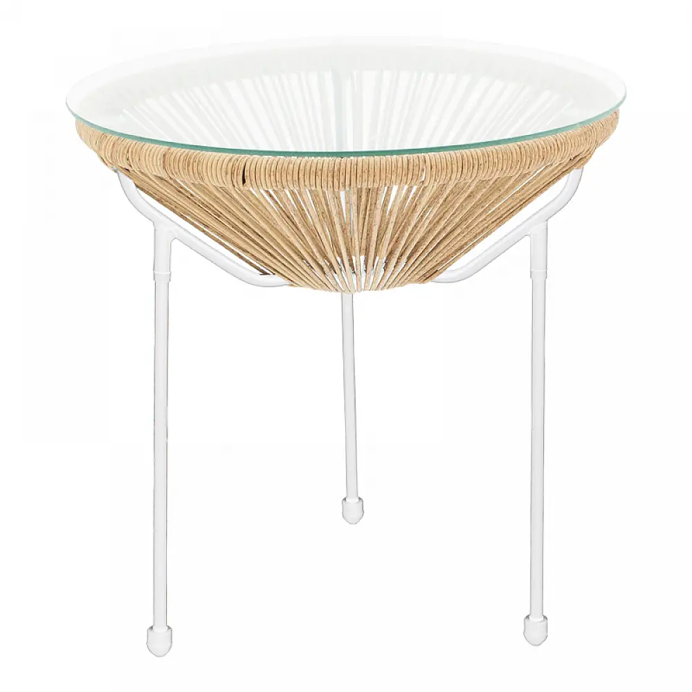 Τραπέζι Acapulco pakoworld μεταλλο σε λευκή-pe rattan σε φυσική απόχρωση Φ50x52εκ