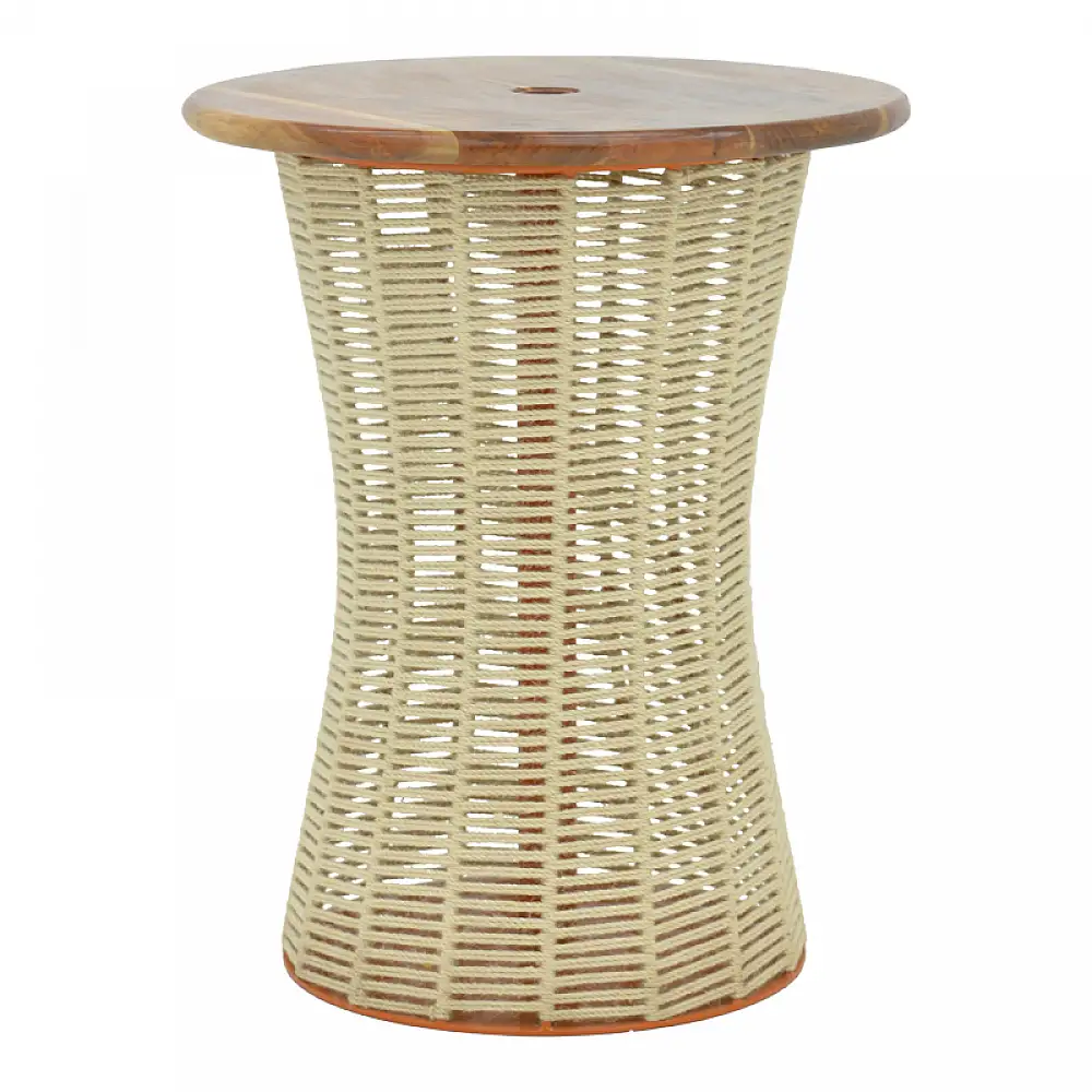 Τραπέζι Lemelo pakoworld μέταλλο-sal wood-γιούτα σε εκρού απόχρωση Φ61x76εκ