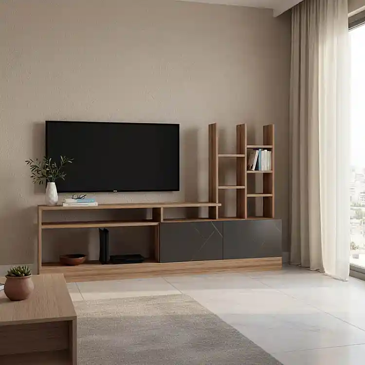 Σύνθετο σαλονιού Seruno pakoworld oak - μαύρο μαρμάρου 170x25x100εκ