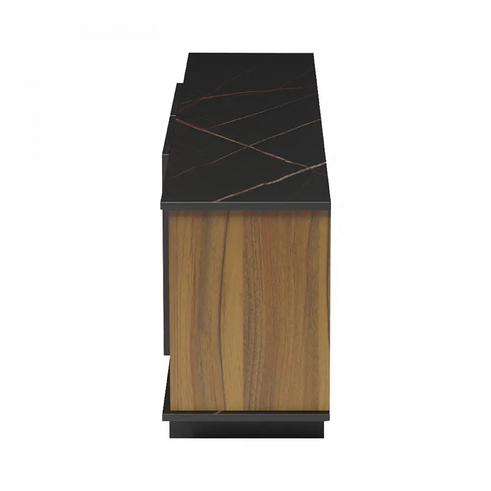 Έπιπλο τηλεόρασης Zafore pakoworld καρυδί - μαύρο μαρμάρου 180x33x50εκ