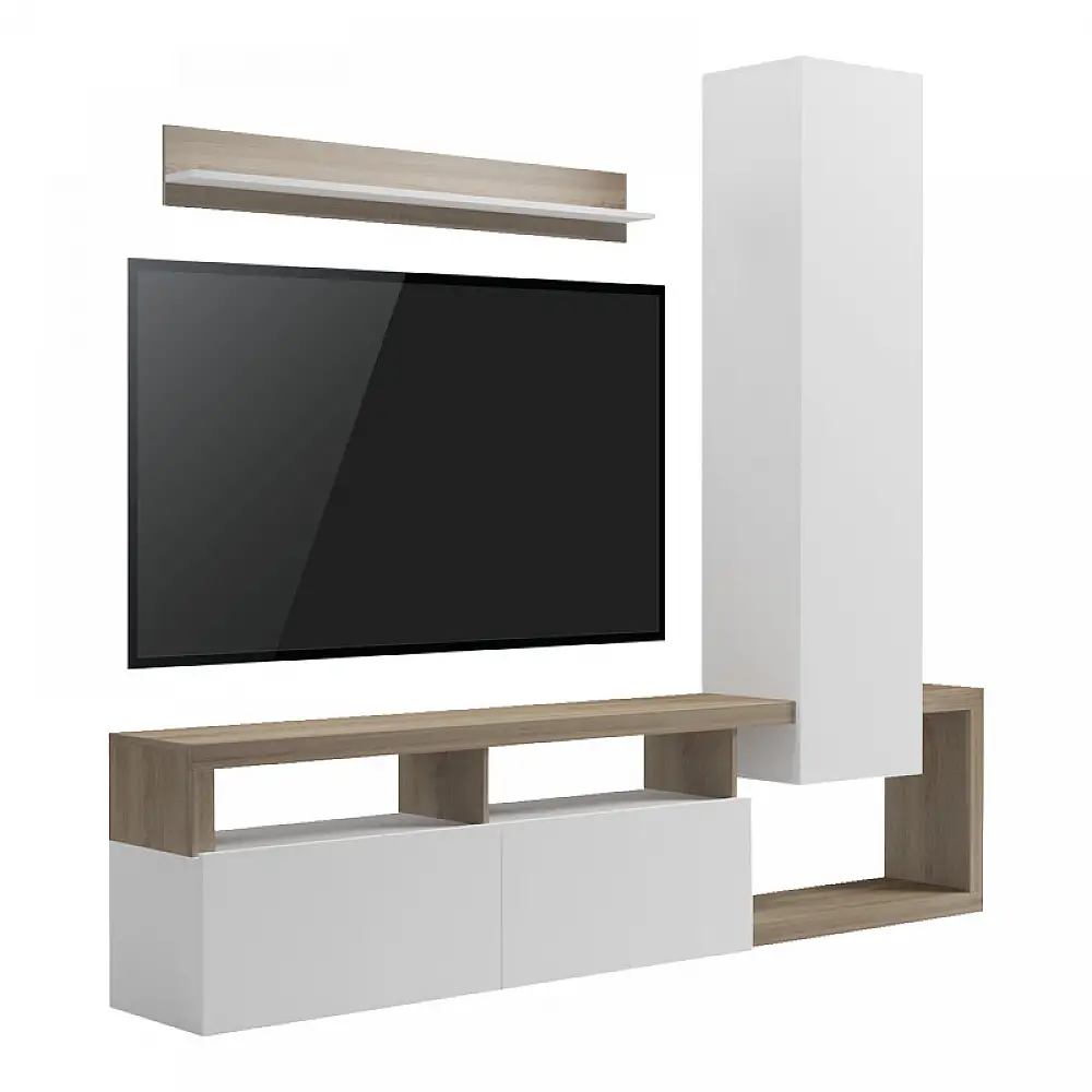 Σύνθετο σαλονιού Leganto pakoworld σε sonoma με λευκή απόχρωση 220.5x35x197.5εκ