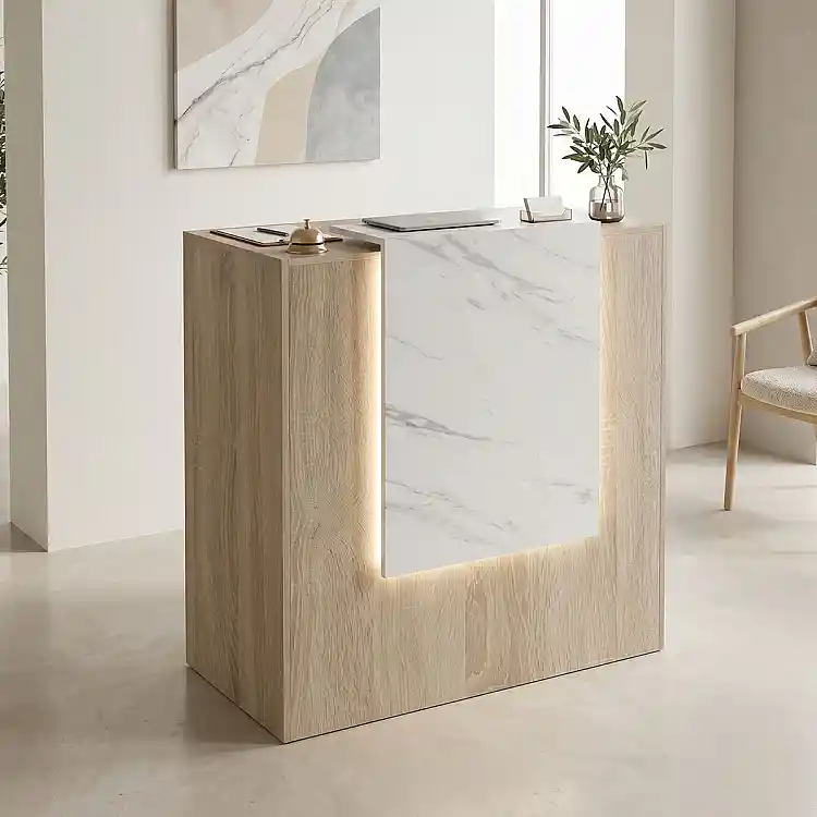 Γραφείο reception Zowel pakoworld με led sonoma-λευκή όψη μαρμάρου 90x40x110εκ