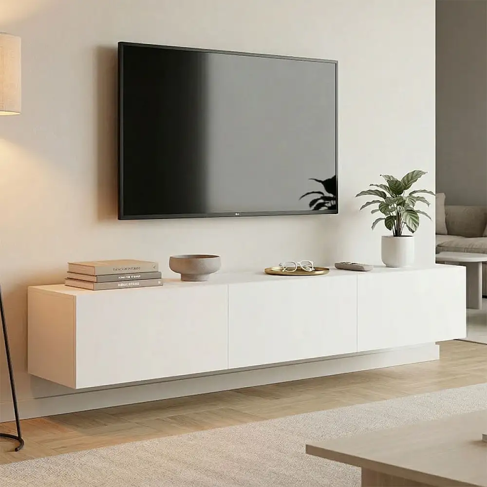 Έπιπλο τηλεόρασης επιτοίχιο με Led Rival pakoworld λευκό 180x35x30εκ