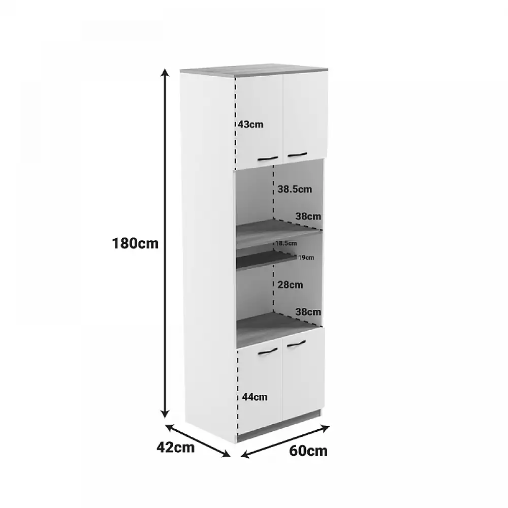 Ντουλάπα κουζίνας Rowan pakoworld σε ανθρακί-oak απόχρωση 60x42x182εκ