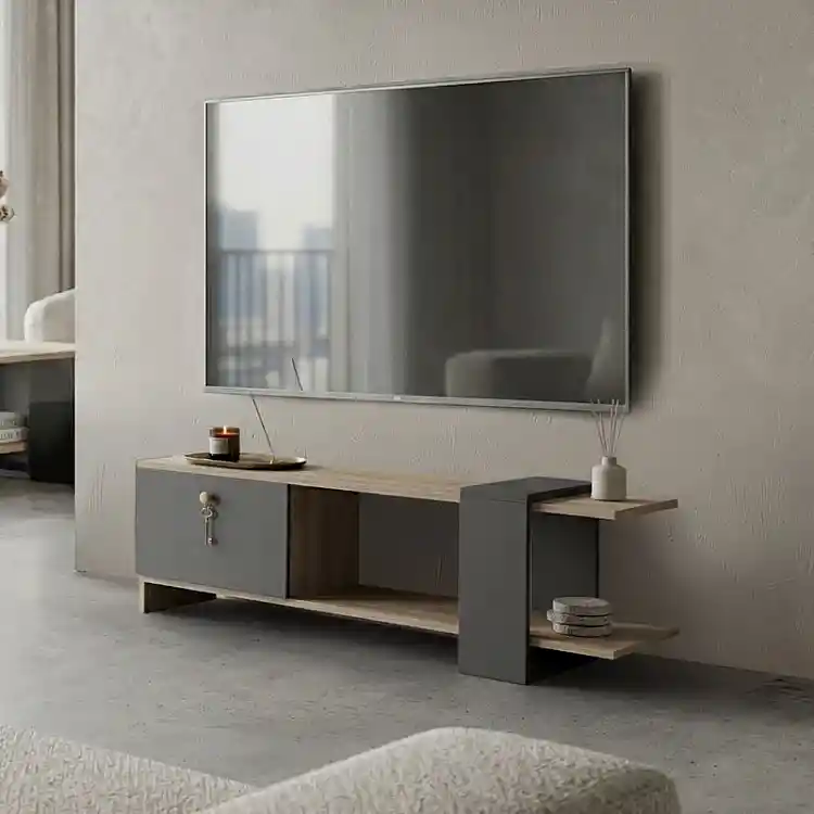 Έπιπλο τηλεόρασης Standi pakoworld σε sonoma-ανθρακί 120x25x36.8εκ
