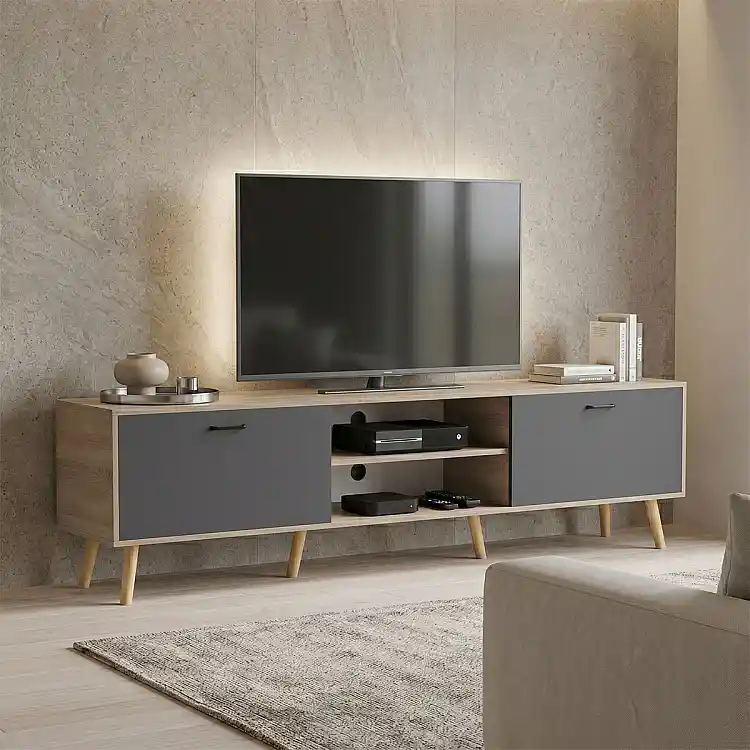 Έπιπλο τηλεόρασης Gorna pakoworld sonoma-ανθρακί 180x35x48.6εκ