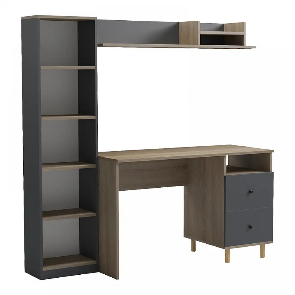 Σύνθεση γραφείου Kontor pakoworld sonoma-ανθρακί 120x50x160εκ