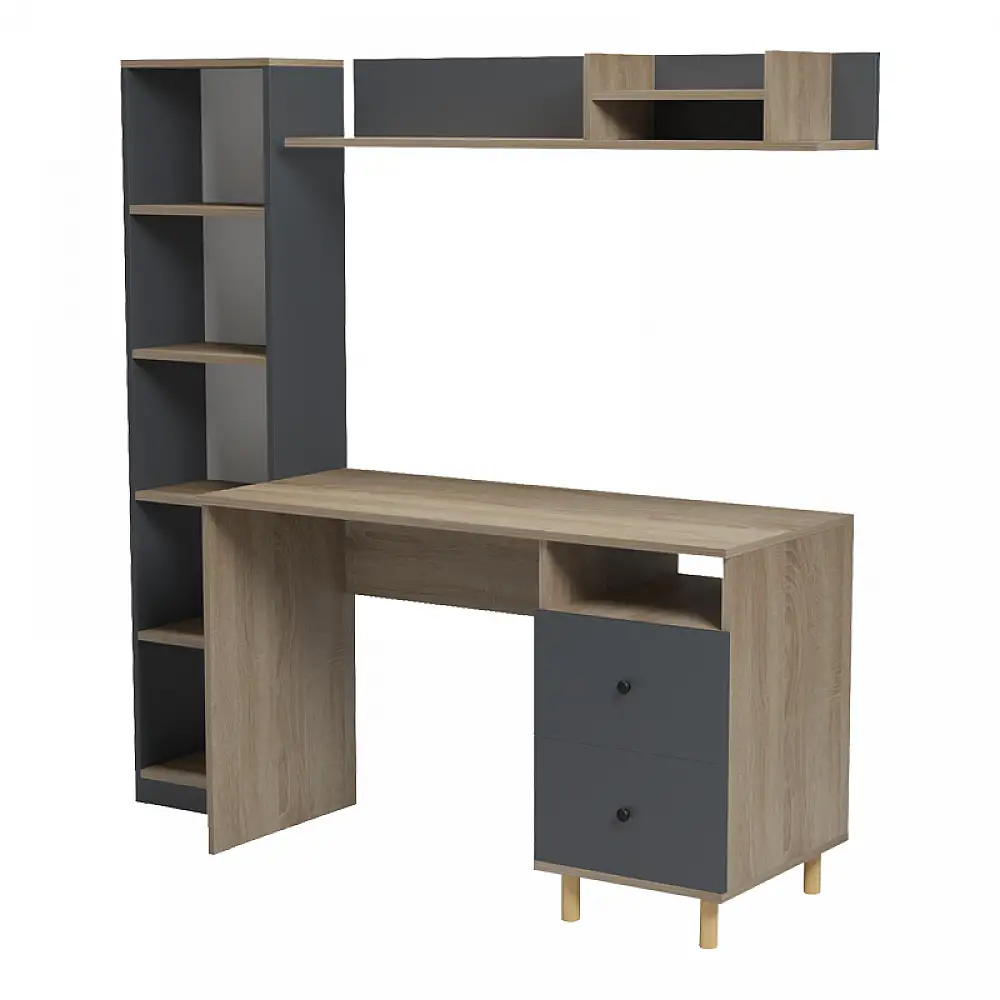 Σύνθεση γραφείου Kontor pakoworld sonoma-ανθρακί 120x50x160εκ