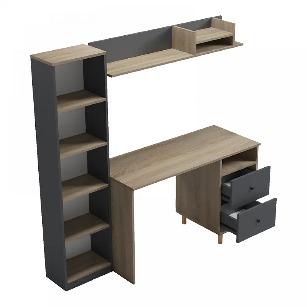 Σύνθεση γραφείου Kontor pakoworld sonoma-ανθρακί 120x50x160εκ