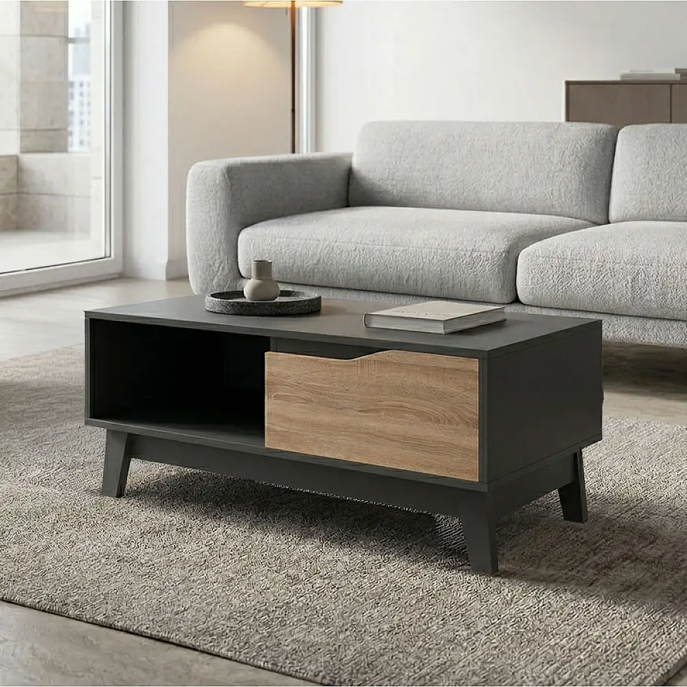 Τραπέζι σαλονιού Judas pakoworld ανθρακί-sonoma 90x45x38.5εκ