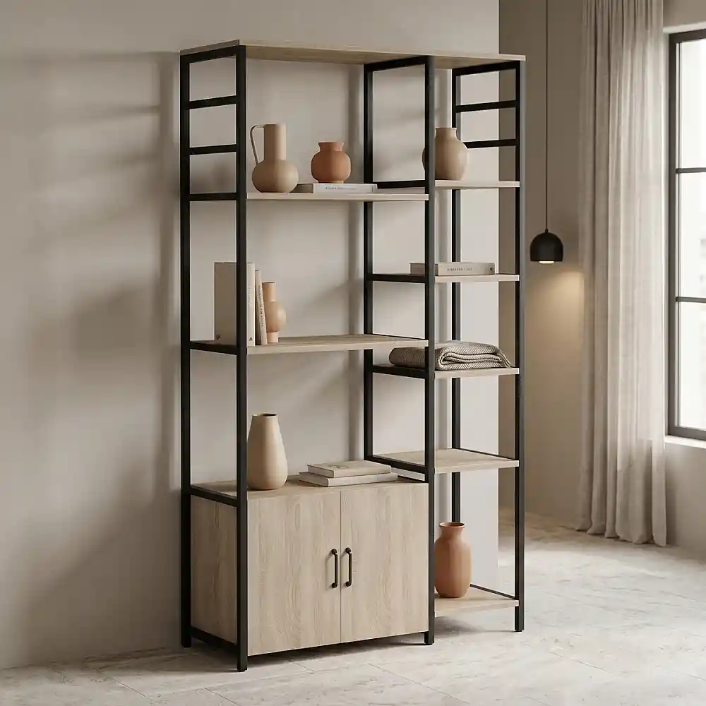 Επιδαπέδια ραφιέρα Ranea pakoworld sonoma-μαύρο 85x32x150εκ