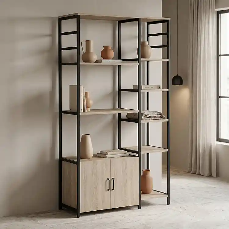 Επιδαπέδια ραφιέρα Ranea pakoworld sonoma-μαύρο 85x32x150εκ