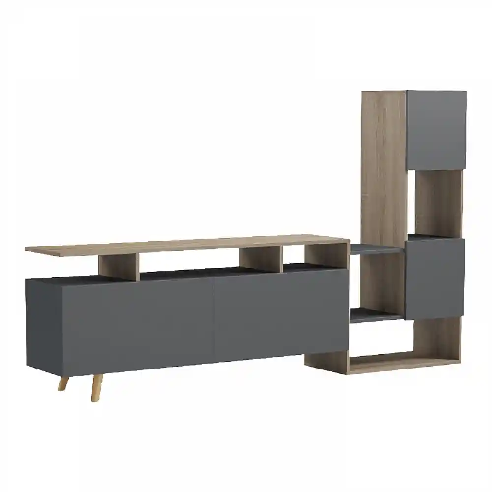 Σύνθετο σαλονιού Defry pakoworld sonoma-ανθρακί 177.5x31.5x110εκ