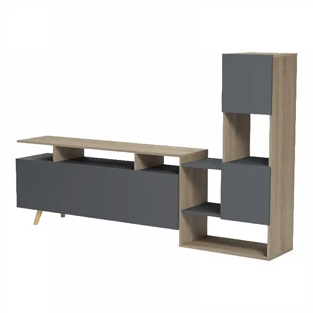 Σύνθετο σαλονιού Defry pakoworld sonoma-ανθρακί 177.5x31.5x110εκ