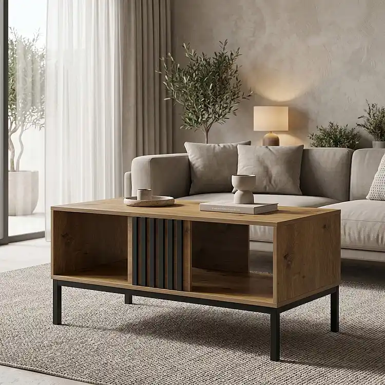 Τραπέζι σαλονιού Delanka pakoworld oak-μαύρο 92x50x46εκ