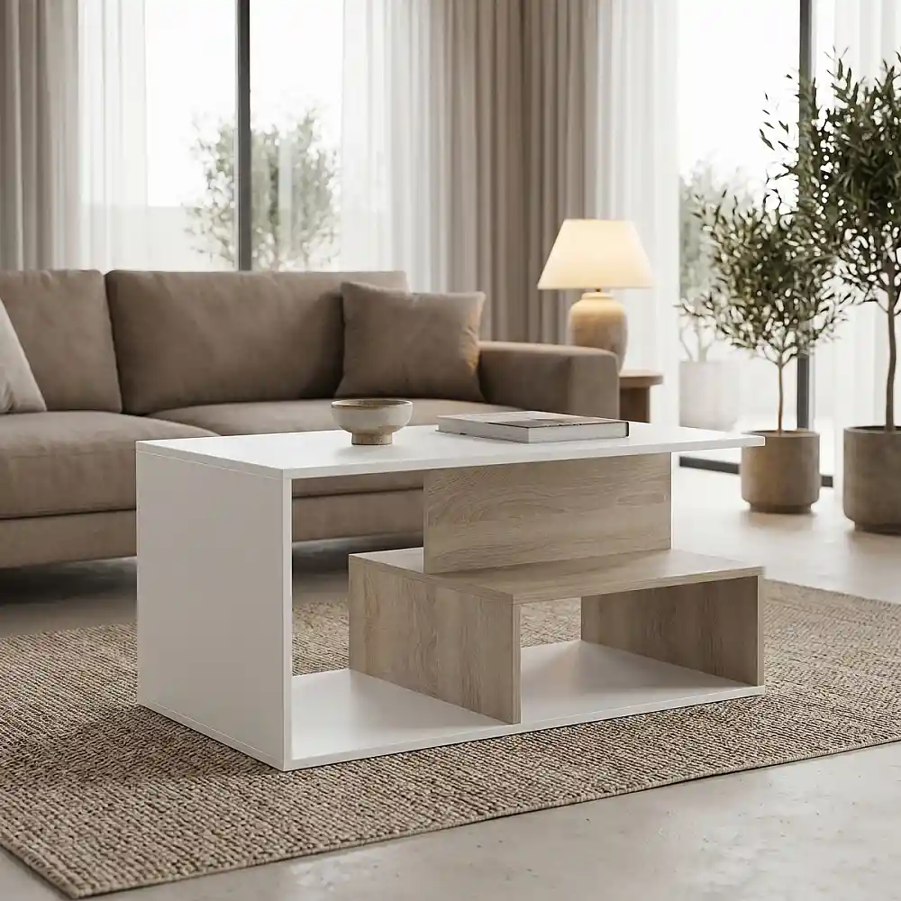 Τραπέζι σαλονιού Kelena pakoworld sonoma-λευκό 90x51x43εκ