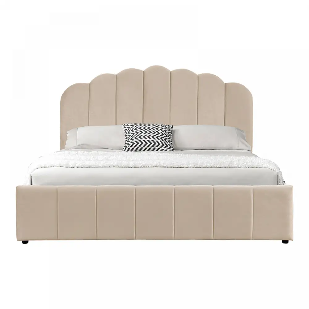 Κρεβάτι Tatiana pakoworld βελούδο μπεζ με αποθηκευτικό χώρο 160x200εκ