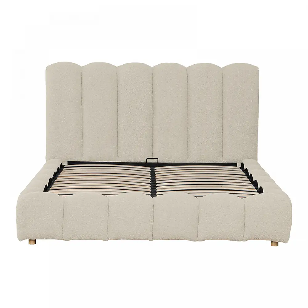 Κρεβάτι Nuvem pakoworld μπουκλέ υφασμα μπεζ με αποθηκευτικό χώρο 160x200εκ