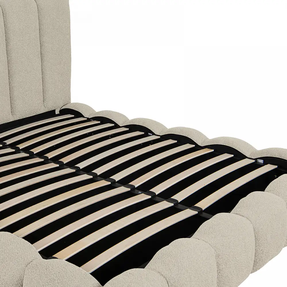 Κρεβάτι Nuvem pakoworld μπουκλέ υφασμα μπεζ με αποθηκευτικό χώρο 160x200εκ