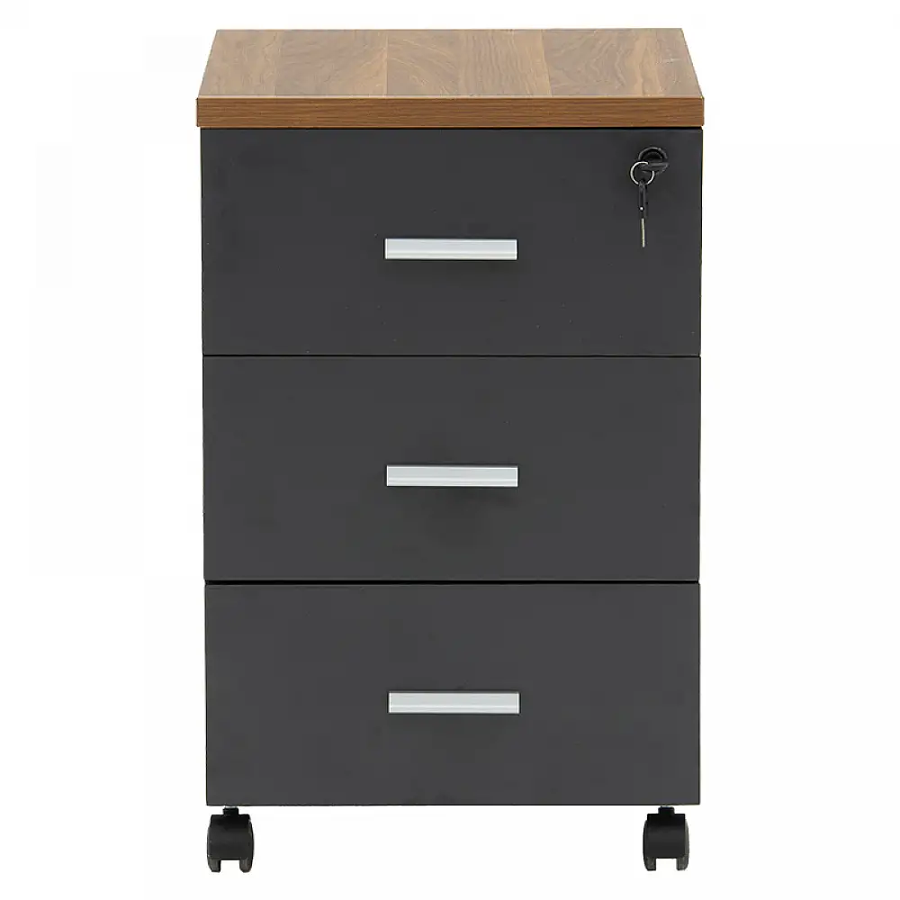 Συρταριέρα επαγγελματική τροχήλατη Oscar pakoworld 3ων συρταριών καρυδί-ανθρακί 40x48x63εκ