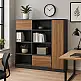 Βιβλιοθήκη-βιτρίνα γραφείου επαγγελματική Oscar pakoworld μελαμίνη σε καρυδί-ανθρακί απόχρωση 180x40x180εκ