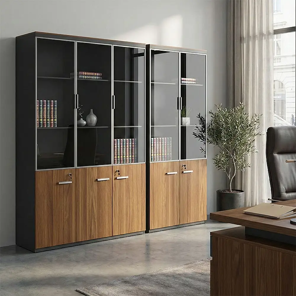 Ντουλάπες γραφείου επαγγελματικές Oscar pakoworld καρυδί-ανθρακί 200x40x200εκ