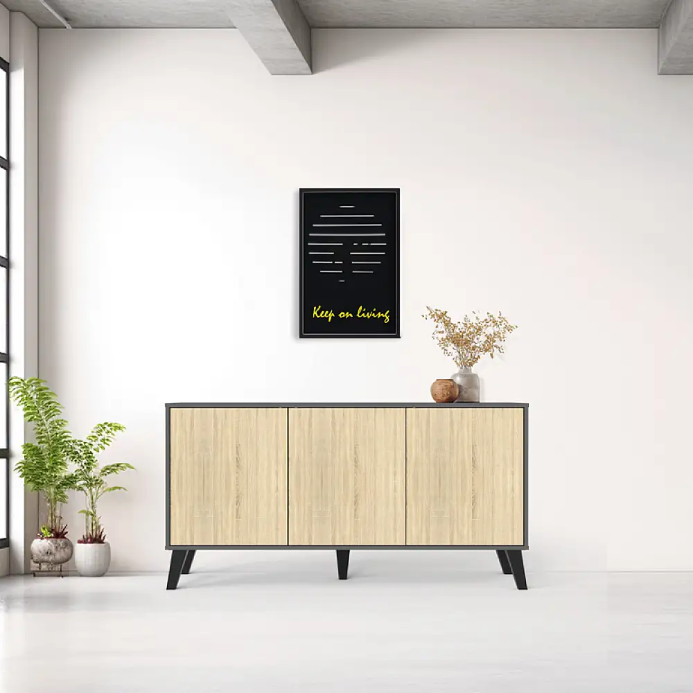 Μπουφές Billie pakoworld ανθρακί-sonoma 149x40x77εκ