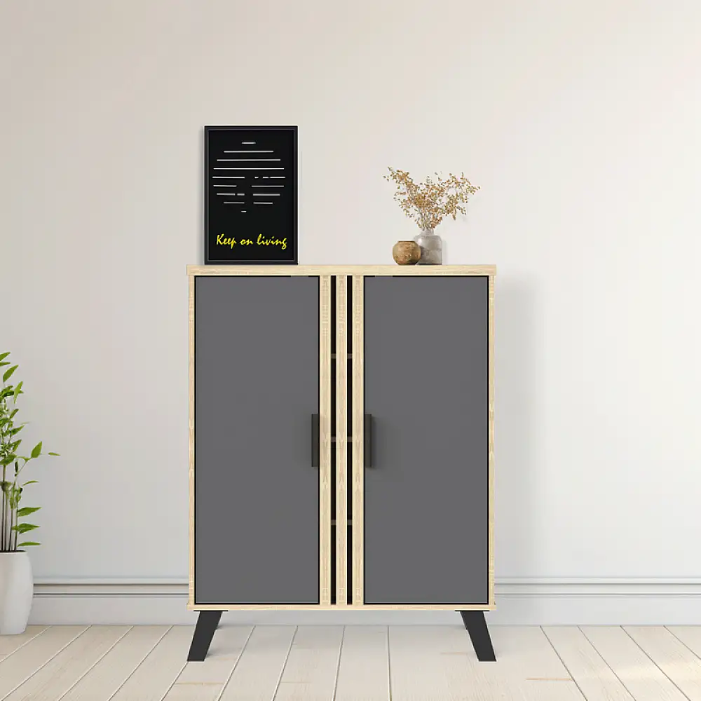 Παπουτσοθήκη-ντουλάπι Shoby pakoworld ανθρακί-sonoma 70.5x30x91εκ