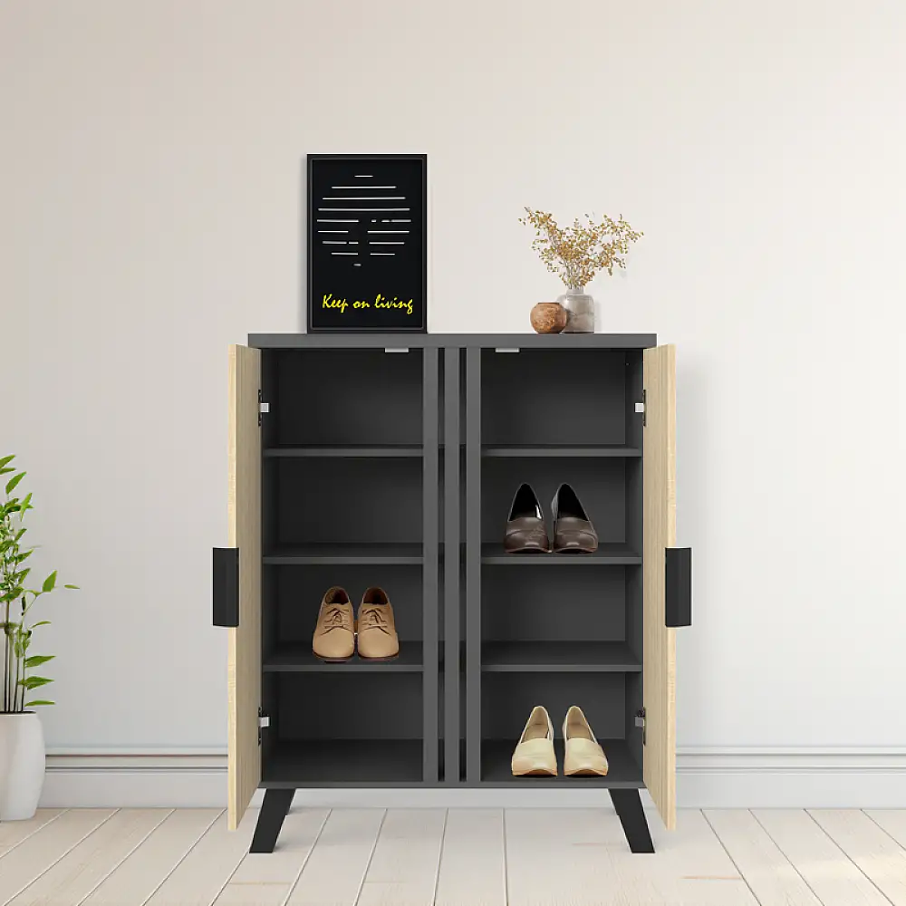 Παπουτσοθήκη-ντουλάπι Shoby pakoworld sonoma-ανθρακί 70.5x30x91εκ