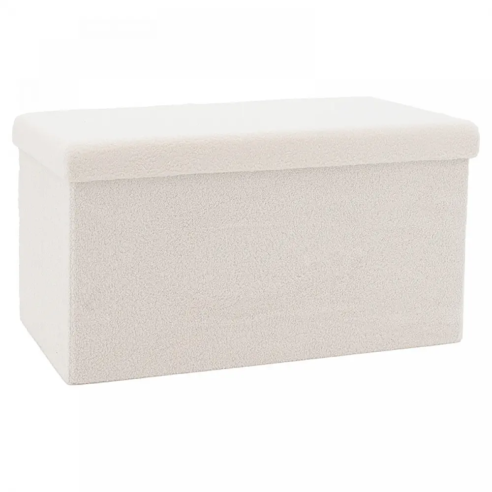Σκαμπό-μπαούλο Forward pakoworld ύφασμα μπουκλέ ivory 76.5x38x37.5εκ