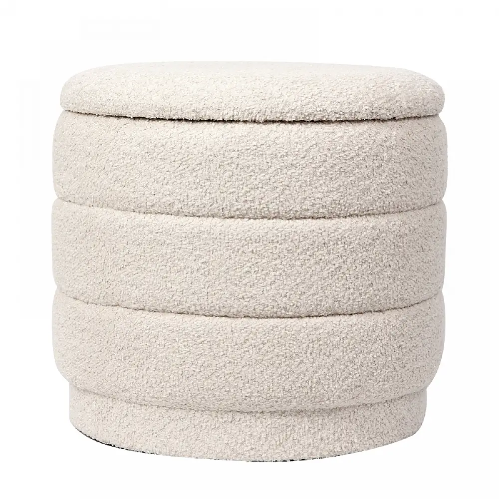 Σκαμπό-μπαούλο Bettia pakoworld μπουκλέ ιβουάρ Φ41x38.5εκ