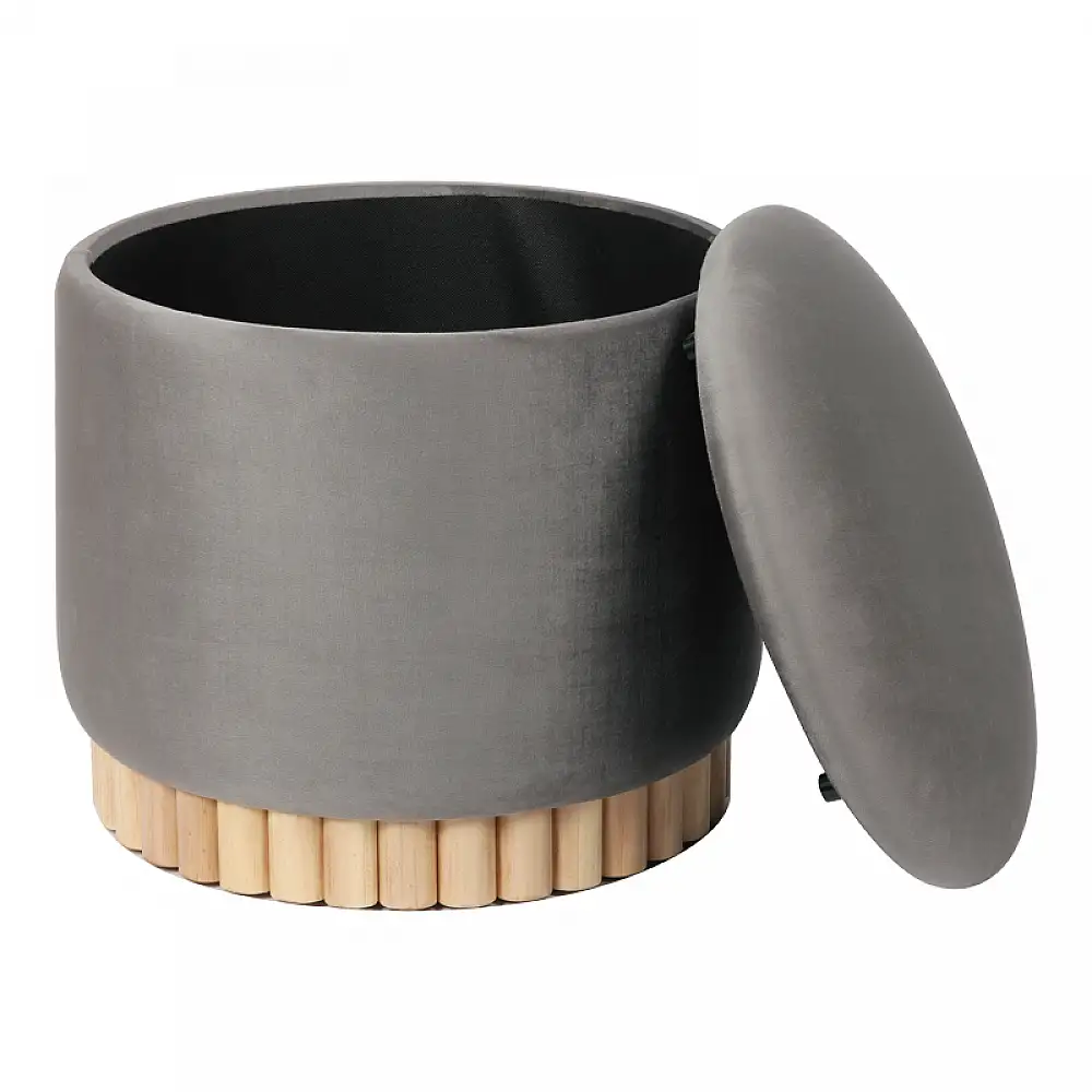 Σκαμπό-μπαούλο Terina pakoworld βελούδο γκρι Φ46x42εκ