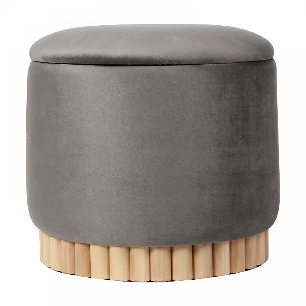 Σκαμπό-μπαούλο Terina pakoworld βελούδο γκρι Φ46x42εκ