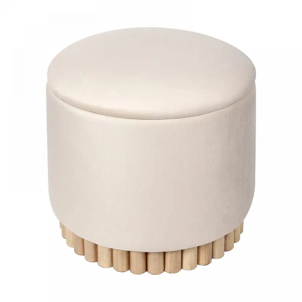 Σκαμπό-μπαούλο Terina pakoworld βελούδο κρεμ Φ46x42εκ