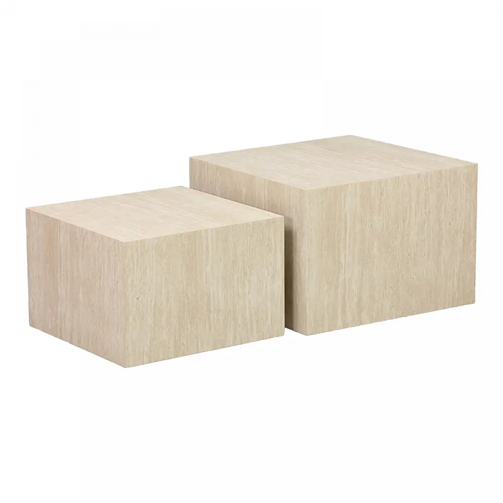 Βοηθητικά τραπέζια Coffina pakoworld σετ 2τεμ mdf σε όψη τραβερτίνας