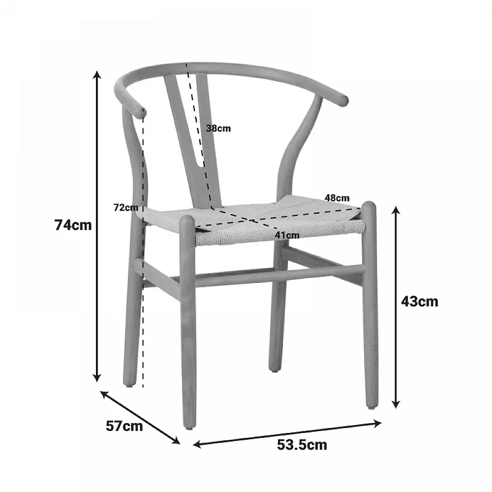 Καρέκλα Wishbone pakoworld λευκό ξύλο οξιάς-έδρα με σχοινί σε φυσική απόχρωση 53x55x76εκ