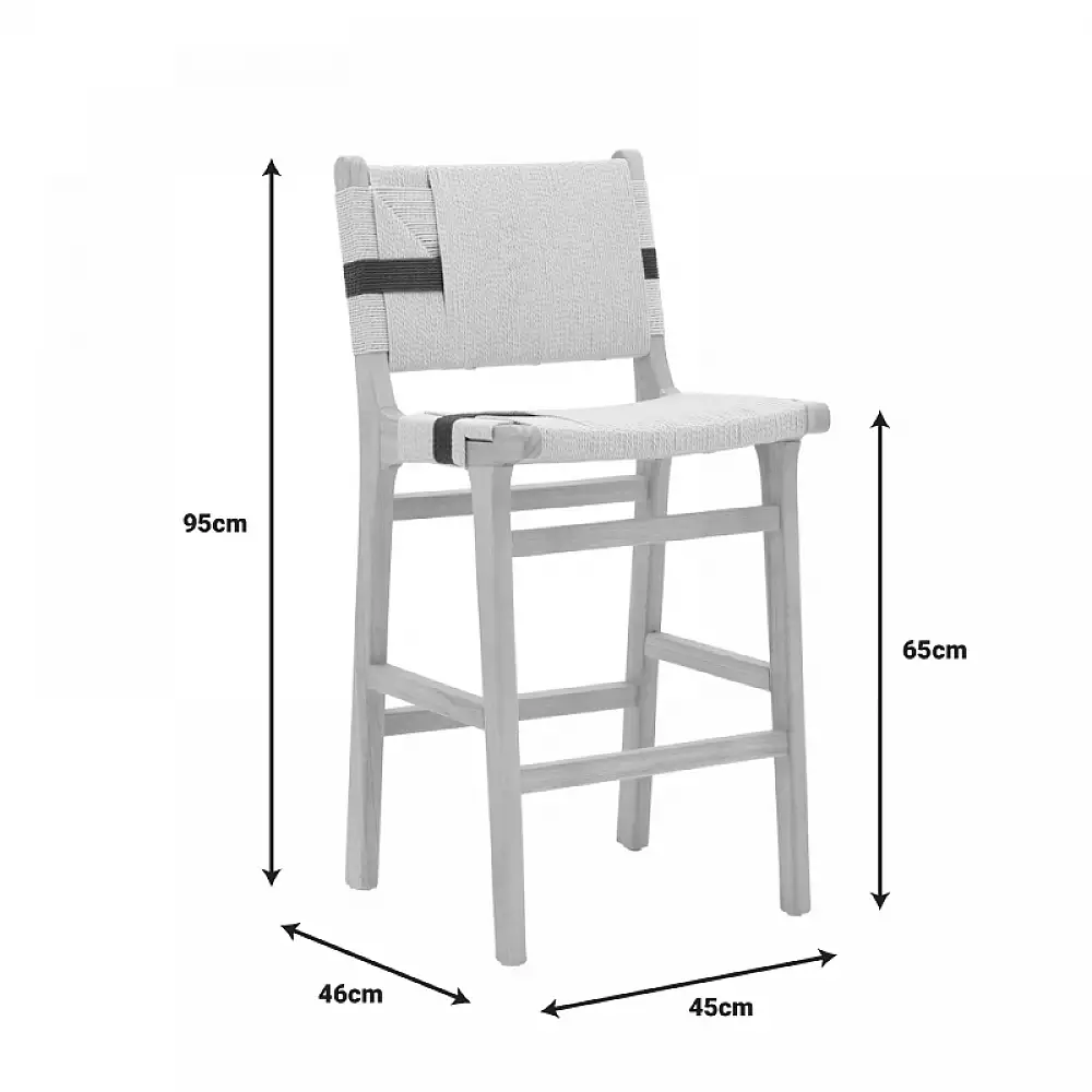 Σκαμπό μπαρ Julien pakoworld rubberwood φυσικό-έδρα φυσικό-μαύρο σχοινί 45x46x95εκ
