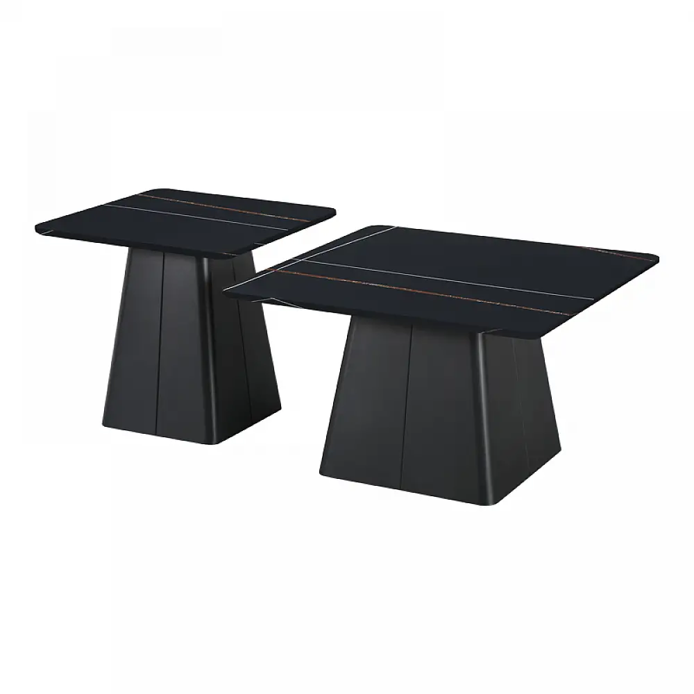 Τραπέζια σαλονιού Square pakoworld σετ 2 τεμ μέταλλο-sintered stone σε μαύρο μαρμάρου
