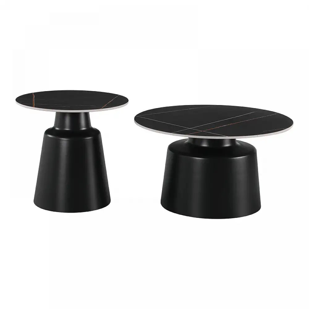 Τραπέζια σαλονιού Dualis pakoworld σετ 2 τεμ μέταλλο-sintered stone σε μαύρο μαρμάρου