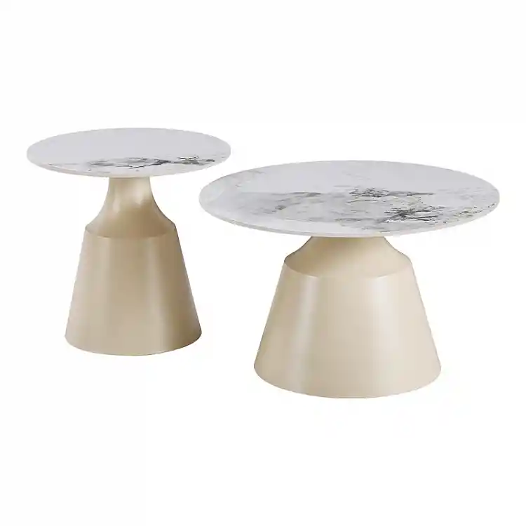Τραπέζια σαλονιού Sculpt pakoworld σετ 2τεμ μέταλλο cappuccino- sintered stone λευκό μαρμάρου