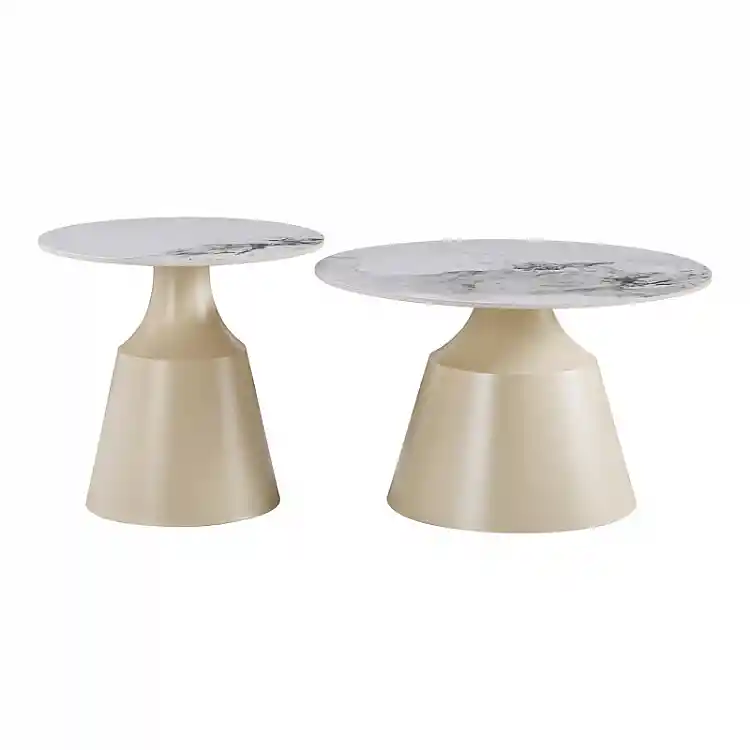 Τραπέζια σαλονιού Sculpt pakoworld σετ 2τεμ μέταλλο cappuccino- sintered stone λευκό μαρμάρου