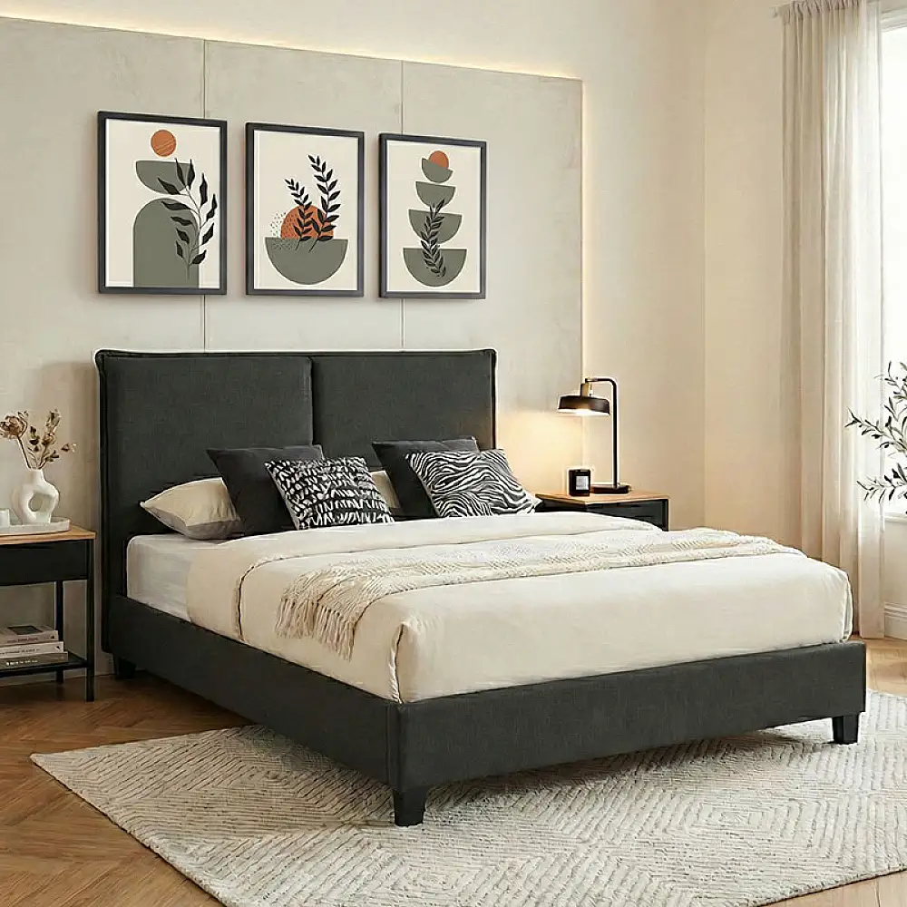 Κρεβάτι διπλό Majus pakoworld ύφασμα ανθρακί 160x200εκ