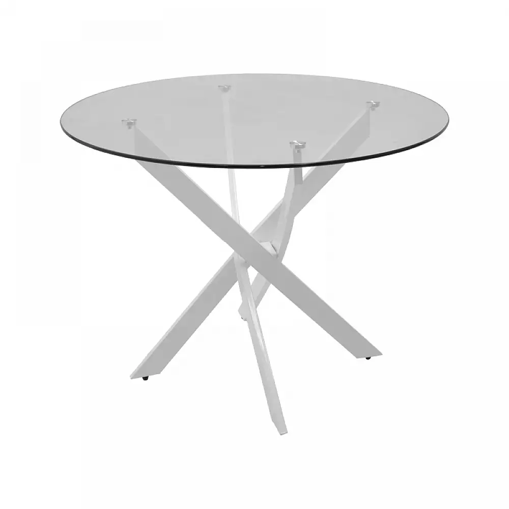 Τραπέζι Antoro pakoworld γυαλί και μεταλλικά πόδια σε λευκή απόχρωση Φ80x75εκ
