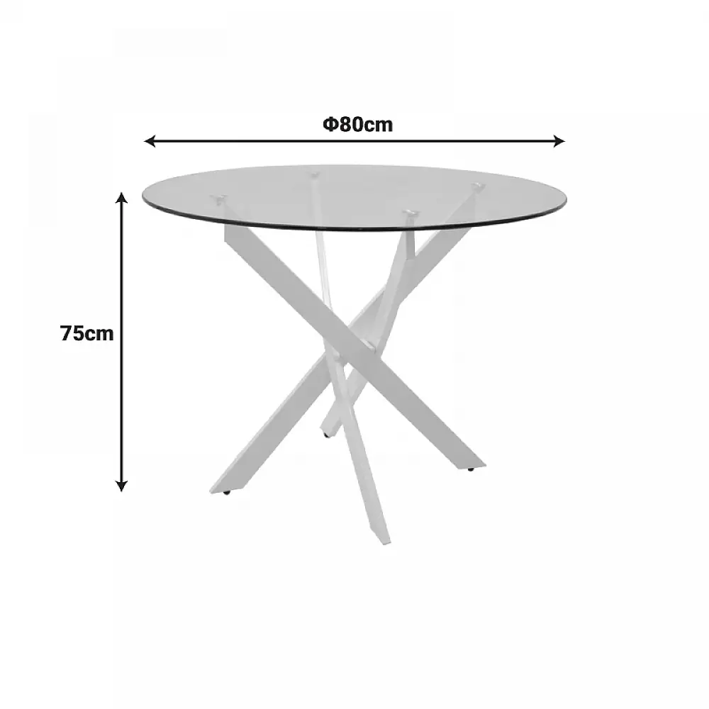 Τραπέζι Antoro pakoworld γυαλί και μεταλλικά πόδια σε λευκή απόχρωση Φ80x75εκ